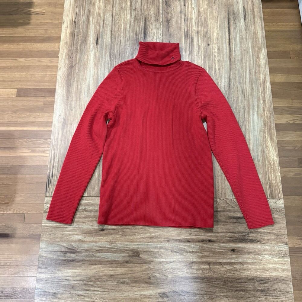 Lauren Ralph Lauren Vintage Red Ribbed Turtleneck Sweater Cotton LRL Logo XLarge